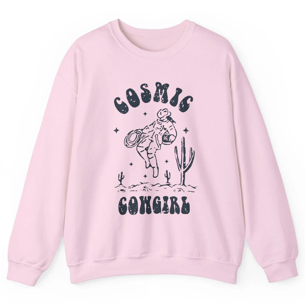 Retro Cowgirl In Space Cosmic Cowboy Western Country Cowgirl Unisex Crewneck Sweatshirt