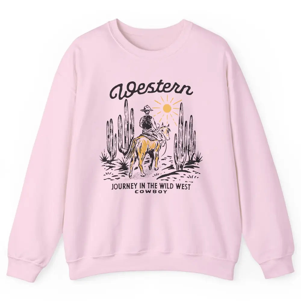 Retro Cowboy Riding Desert Sunset Western Journey Wild West Unisex Crewneck Sweatshirt