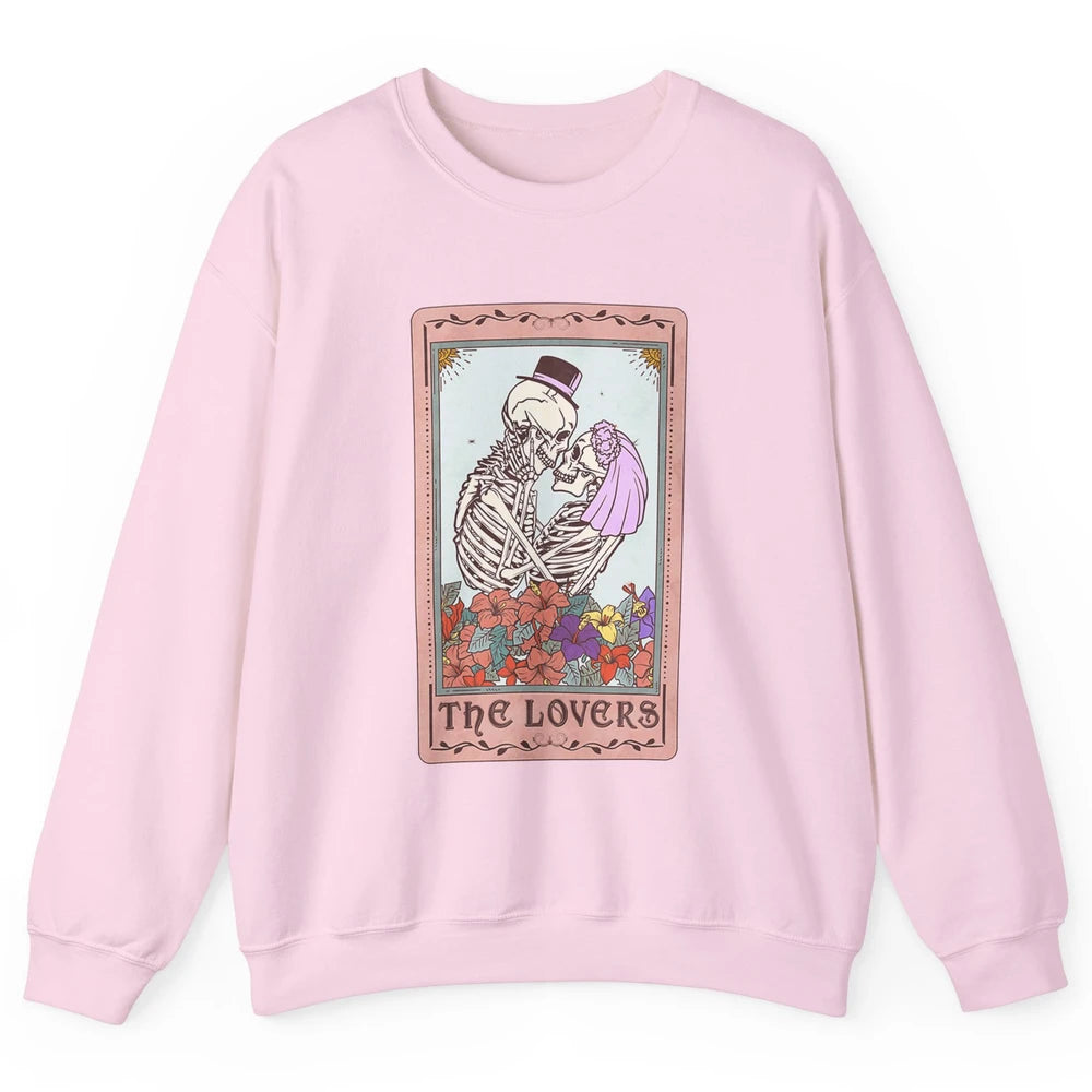 The Lovers Funny Skeleton Couple Tarot Card Vintage Valentine Astrology Goth Skull Lover Floral Heart Unisex Crewneck Sweatshirt