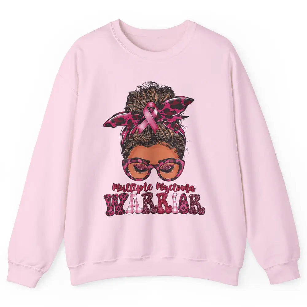 Multiple Myeloma Cancer Warrior Leopard Messy Hair Bun Woman Unisex Crewneck Sweatshirt