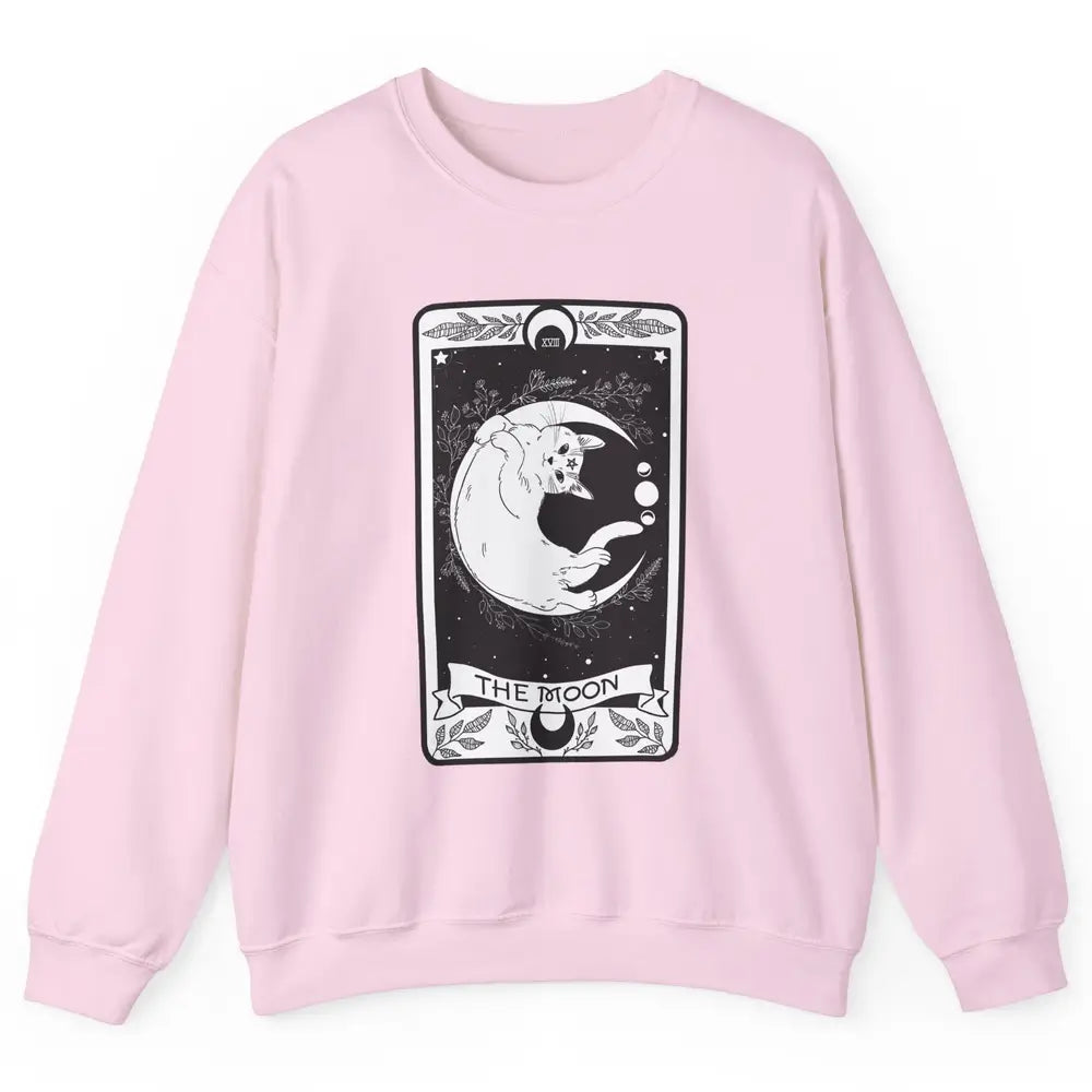 Retro Halloween Gothic Cat The Moon Tarot Card Witchcraft Unisex Crewneck Sweatshirt