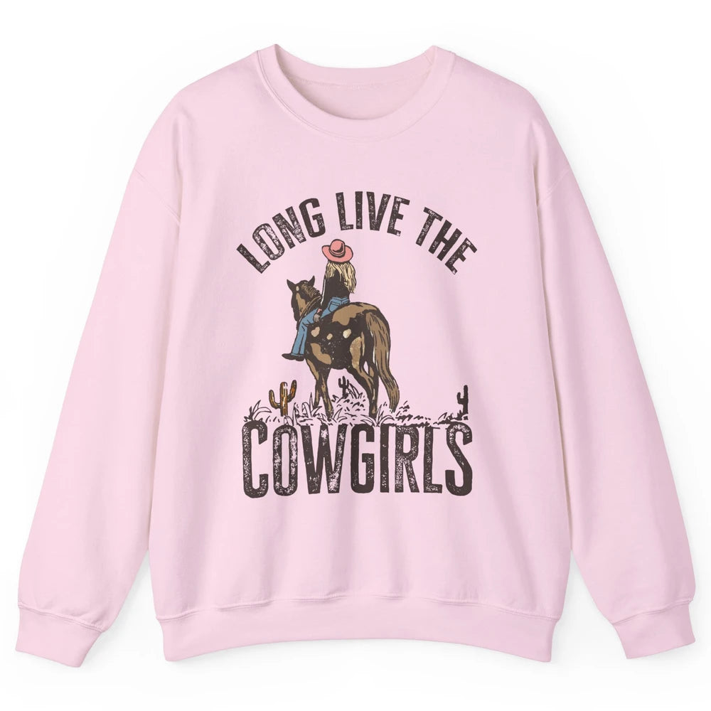 Retro Long Live The Cowgirls Horseback Rider Western Country Unisex Crewneck Sweatshirt