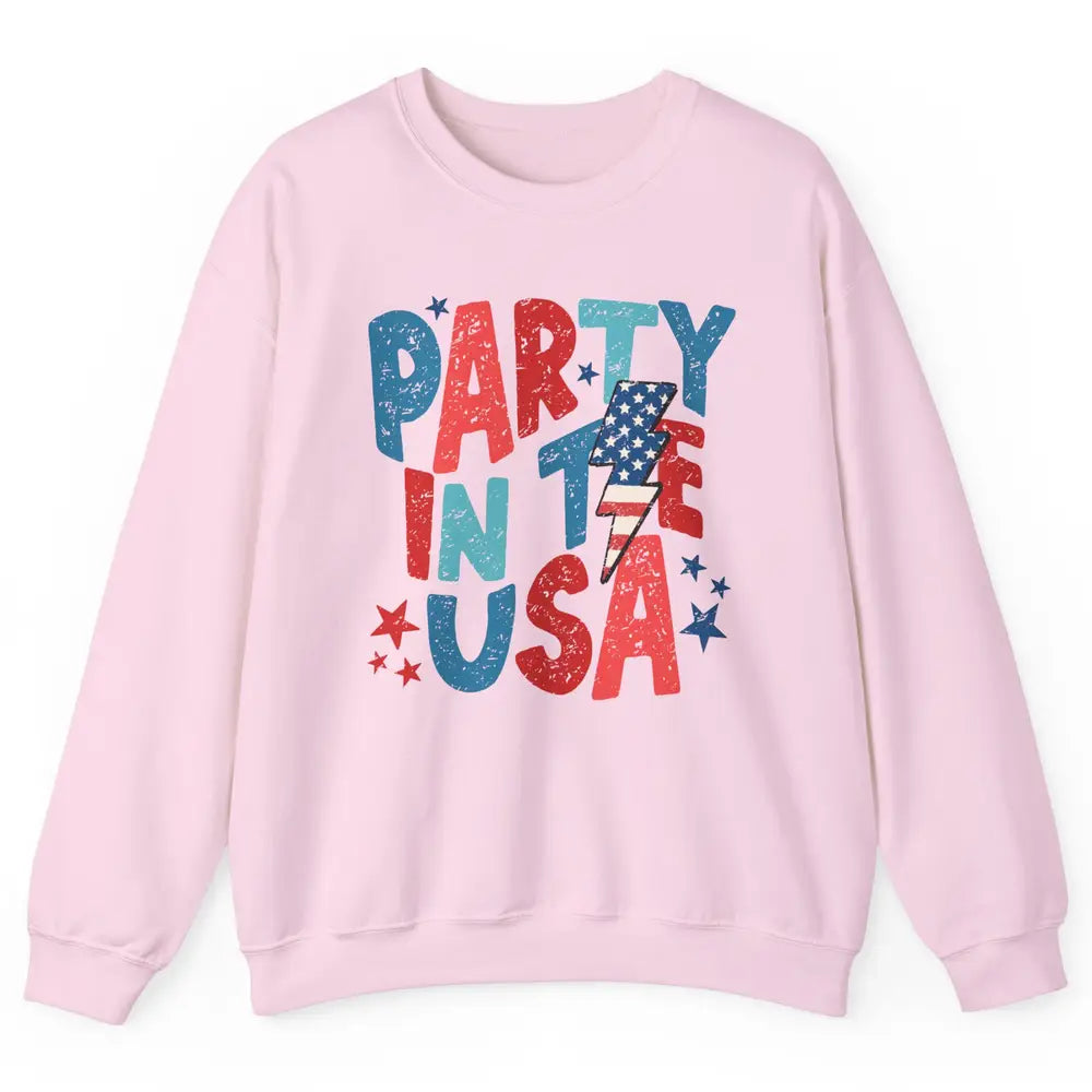 Party In The USA US Flag Lightning Bolt July 4th US Patriot Unisex Crewneck Sweatshirt