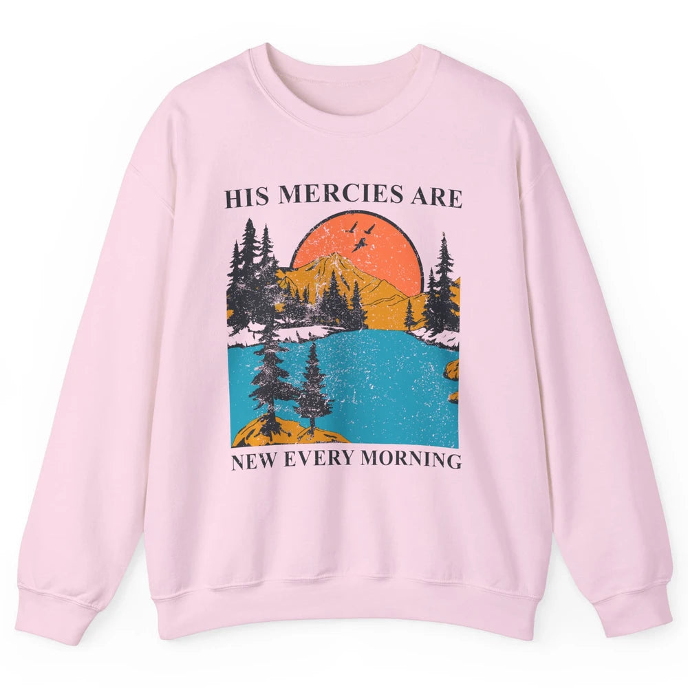 Retro Mountain His Mercies Are New Every Morning Christian Unisex Crewneck Sweatshirt