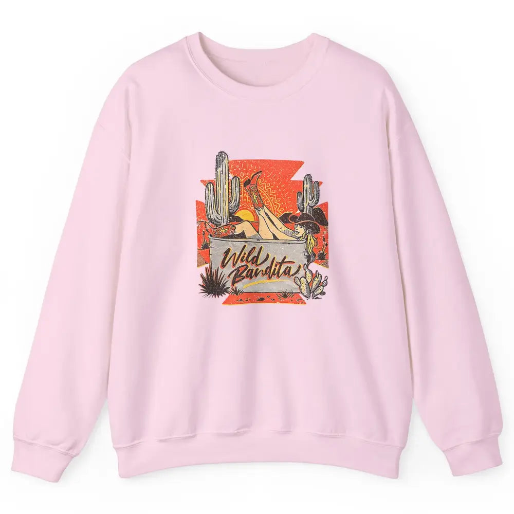 Retro Desert Cactus Cowgirl Hat Wild Bandita Cowboy Western Unisex Crewneck Sweatshirt