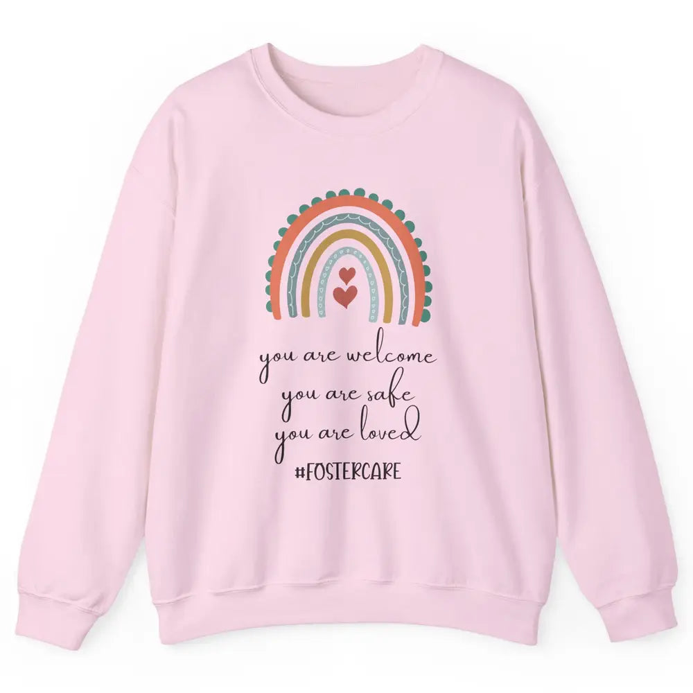 Rainbow Heart You Are Safe Loved Be The Village Foster Care Unisex Crewneck Sweatshirt