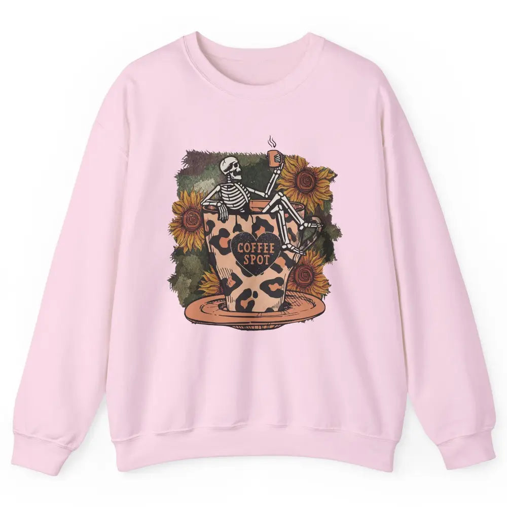 Sunflower Skeleton Dead Inside But Caffeinated Coffee Lovers Unisex Crewneck Sweatshirt