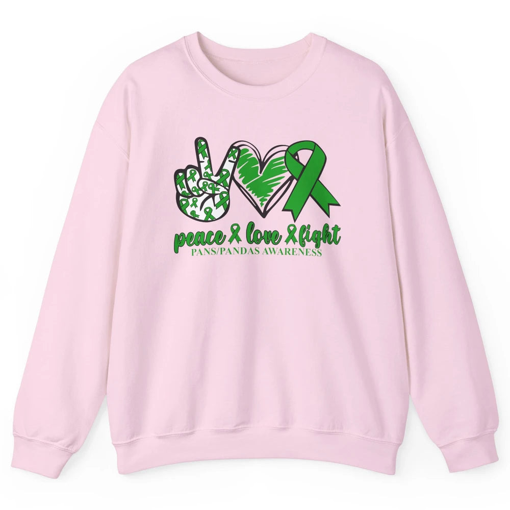 PANS/PANDAS Awareness Green Ribbon Peace Love Cure Unisex Crewneck Sweatshirt