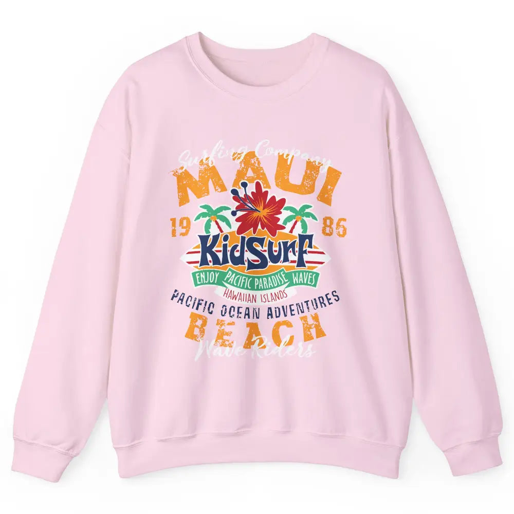 Retro Maui Island 1986 Hawaii Kid Surfing Pacific Paradise Unisex Crewneck Sweatshirt