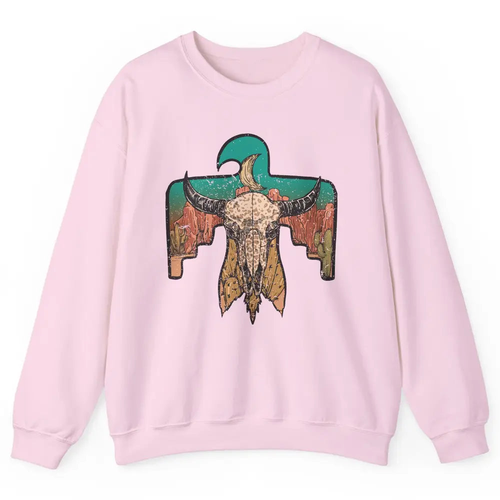 Retro Boho Bull Skull Desert Cactus Eagle Western Country Unisex Crewneck Sweatshirt