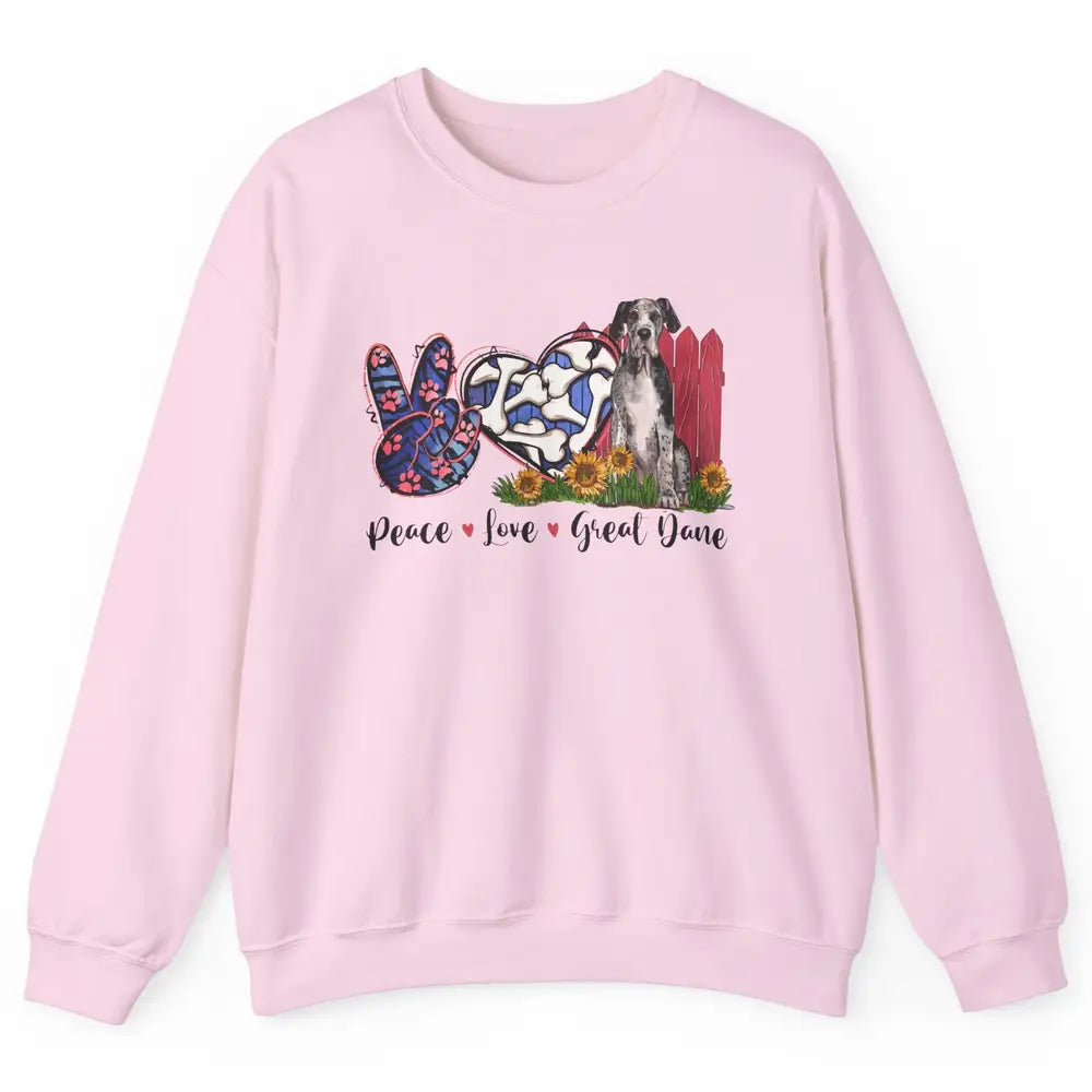 Peace Love Great Dane Sunflower Dog Mom Western Dog Mama Unisex Crewneck Sweatshirt