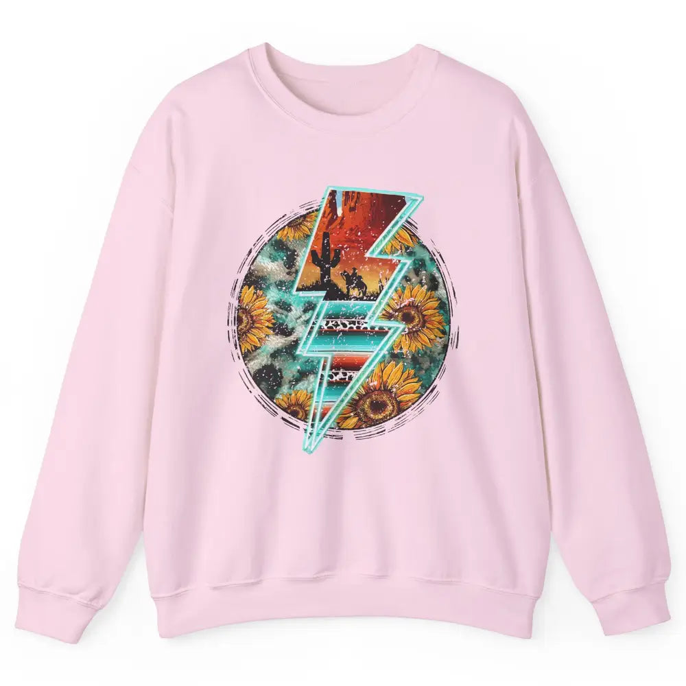 Sunflower Cowhide Cowboy Desert Lightning Bolt Western Girl Unisex Crewneck Sweatshirt