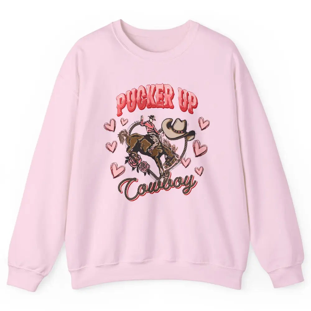 Retro Cowboy Horsing Pucker Up Cowboy Western Valentines Day Unisex Crewneck Sweatshirt