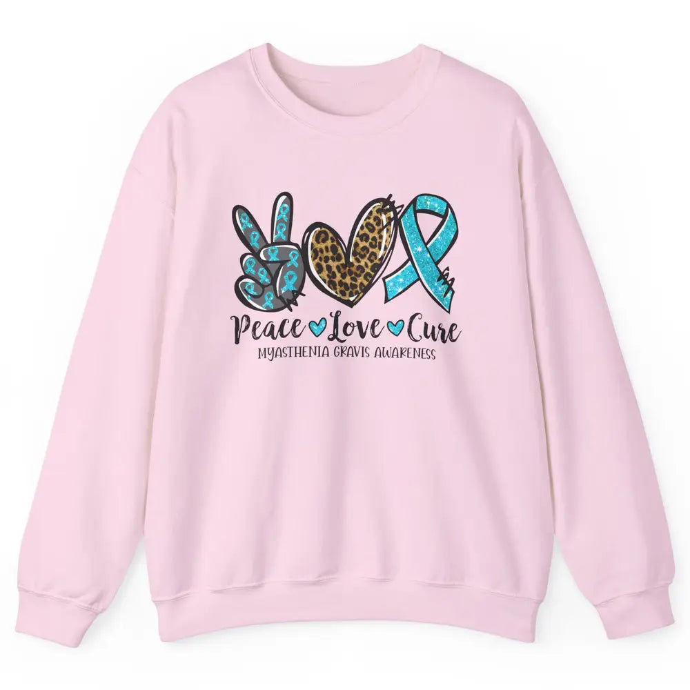 Myasthenia Gravis Awareness Ribbon Peace Love Cure Leopard Unisex Crewneck Sweatshirt