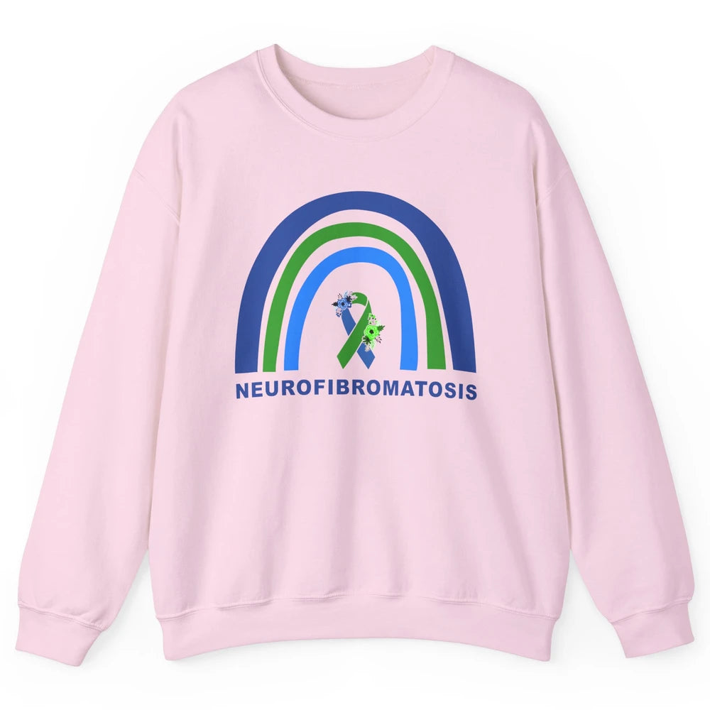 Neurofibromatosis Awareness Floral Green Blue Ribbon Rainbow Unisex Crewneck Sweatshirt