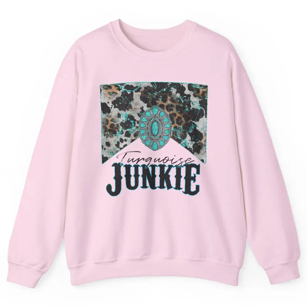 Retro Leopard Turquoise Junkie Gemstone Western Country Unisex Crewneck Sweatshirt