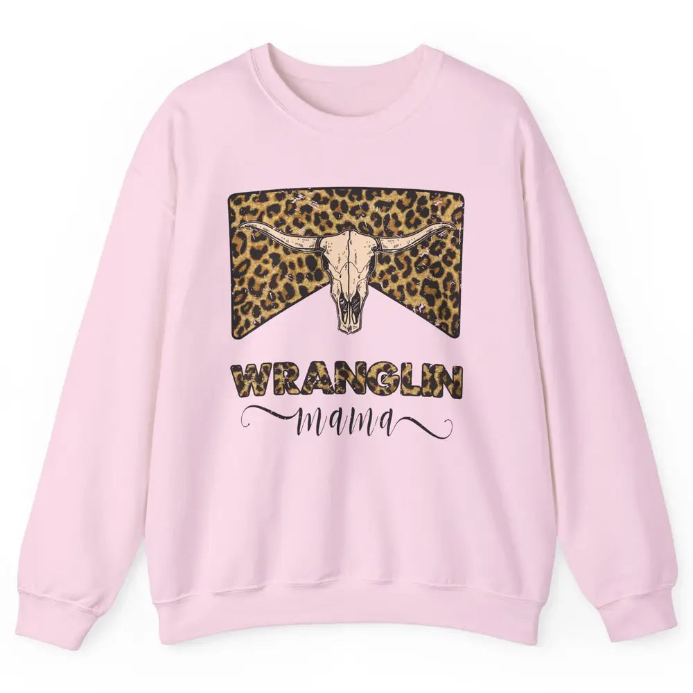 Retro Leopard Bull Skull Wrangling Mama Western Country Girl Unisex Crewneck Sweatshirt