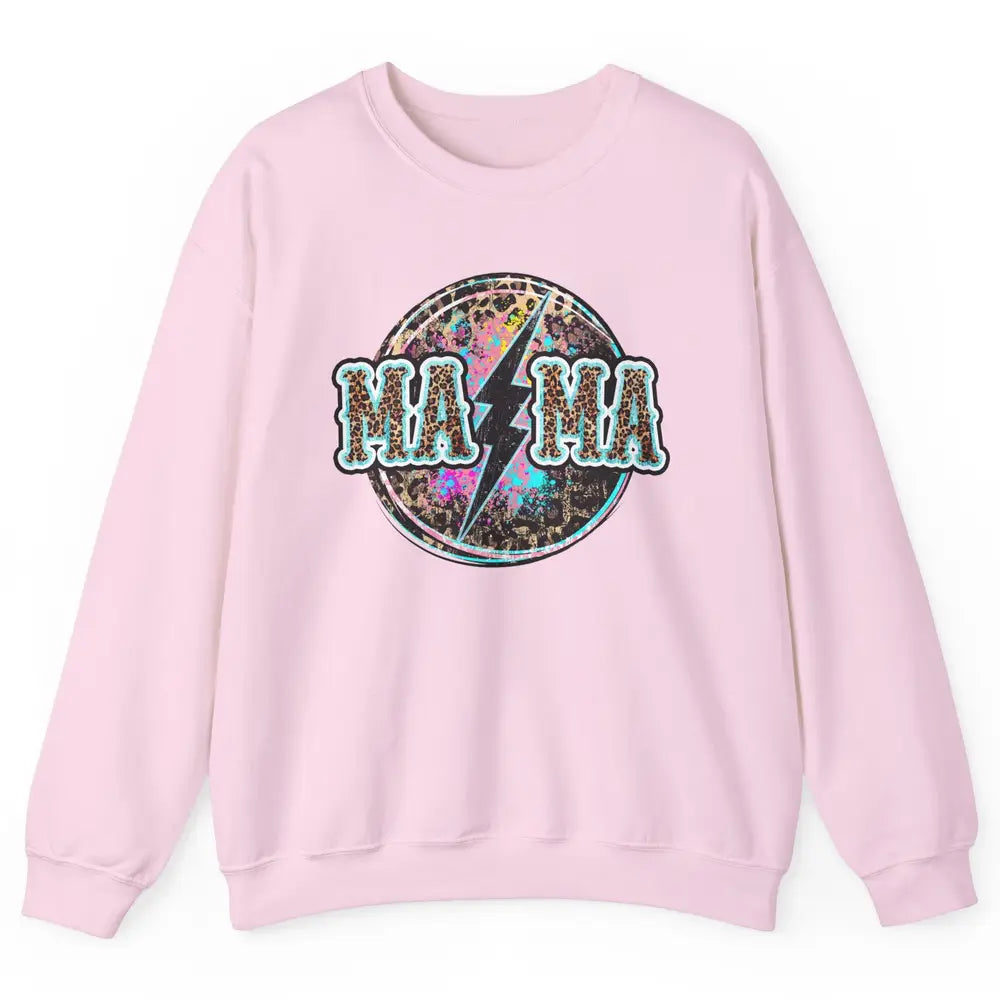 Retro Leopard Mama Lightning Bolt Western Country Bad Moms Unisex Crewneck Sweatshirt