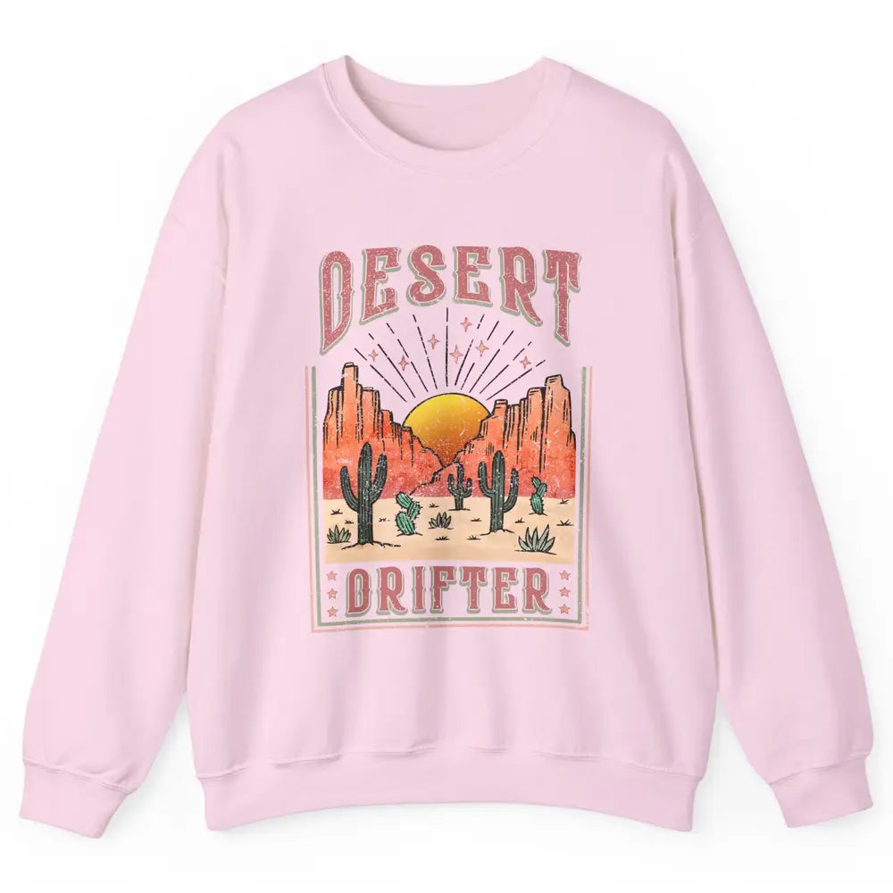 Retro Desert Cactus Sunset Desert Drifter Western Country Unisex Crewneck Sweatshirt