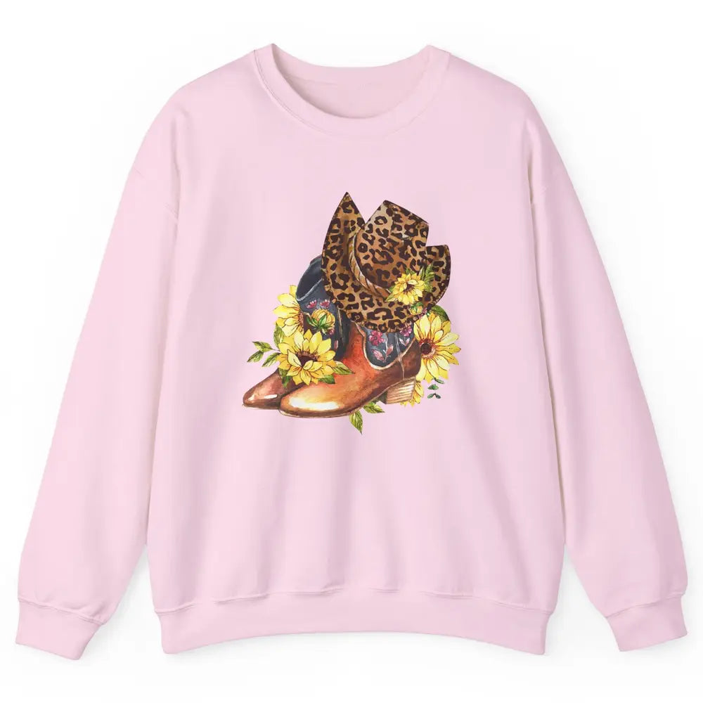 Retro Leopard Cowboy Boots Let's Go Girls Western Cowgirls Unisex Crewneck Sweatshirt