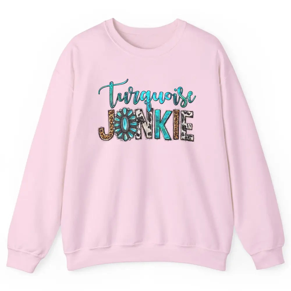 Retro Leopard Turquoise Junkie Gemstone Western Country Unisex Crewneck Sweatshirt