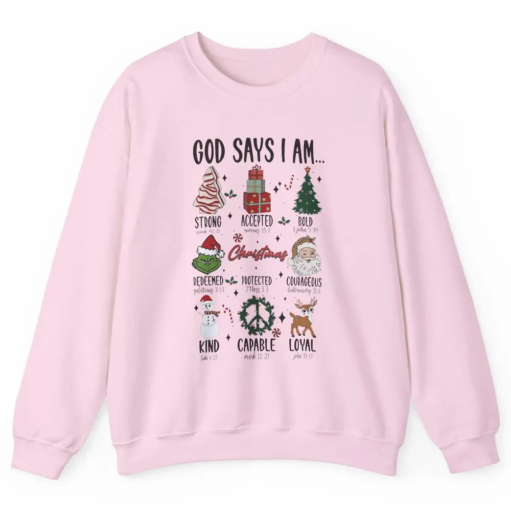 Retro Christmas God Says I Am Bible Verse Religious Boy Girl Unisex Crewneck Sweatshirt