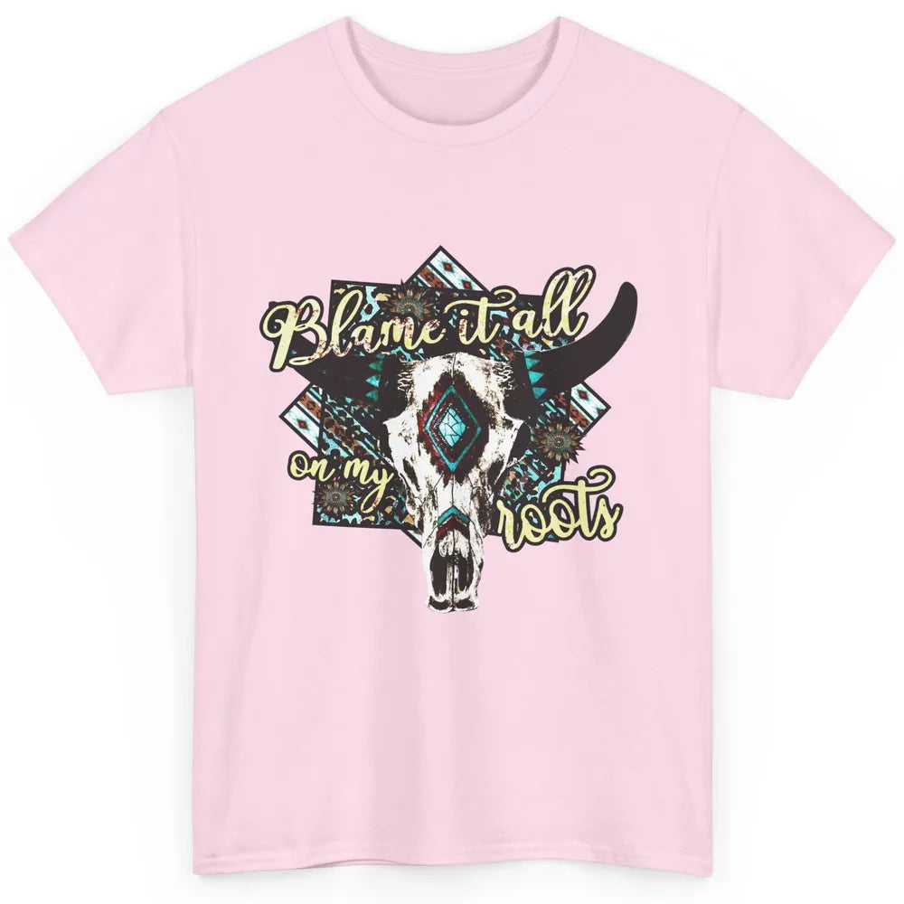 Retro Boot Blame It All On My Root Cow Skull Western Cowboy Classic Unisex T-Shirt