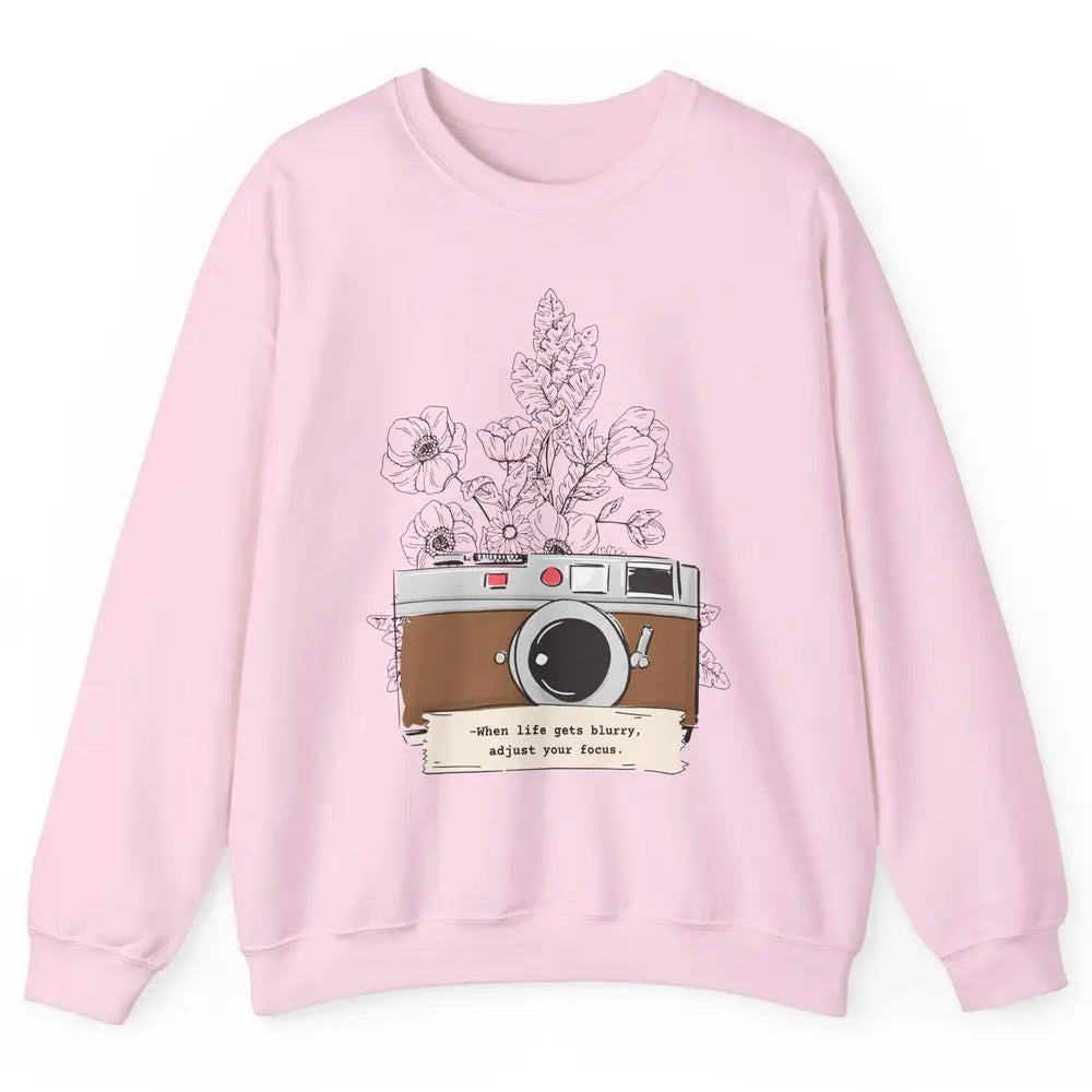 Retro Adjust Your Focus Floral Camera Mental Health Therapy Unisex Crewneck Sweatshirt