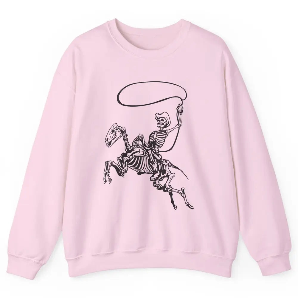 Retro Cowboy Skeleton Lassoing Western Country Horse Lovers Unisex Crewneck Sweatshirt