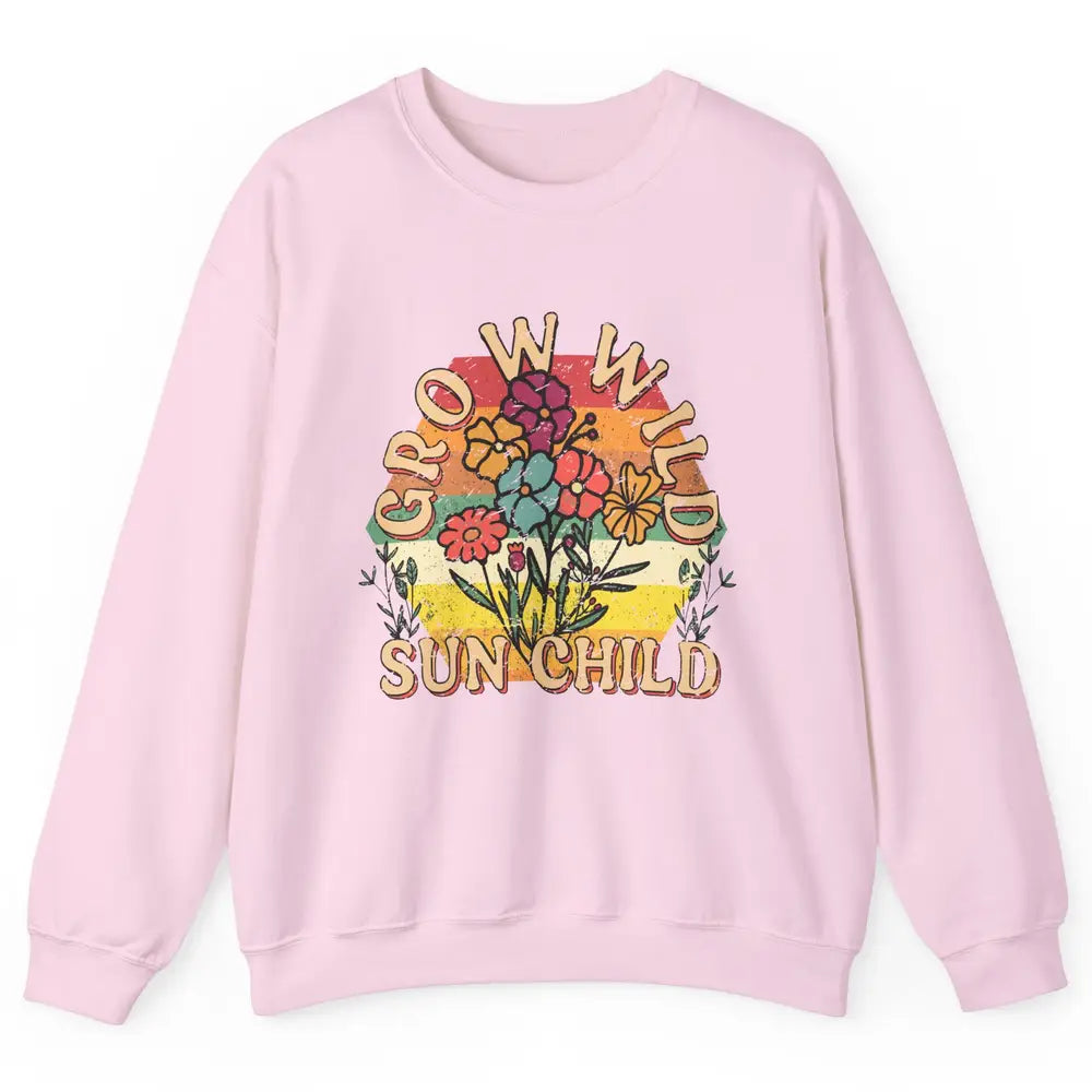 Retro Grow Wild Sun Child 70s Aesthetic Boho Western Summer Unisex Crewneck Sweatshirt