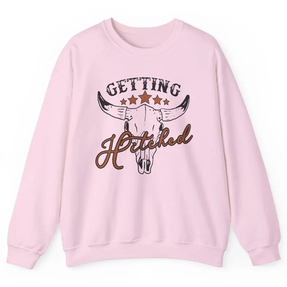 Retro Bull Skull Getting Rowdy Gettin Hitched Western Bridal Unisex Crewneck Sweatshirt