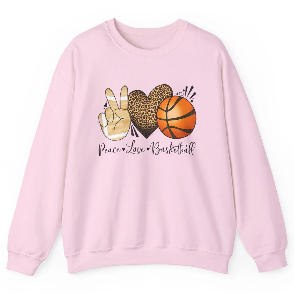 Peace Love Basketball Leopard Heart Basketball Lovers Gift Unisex Crewneck Sweatshirt