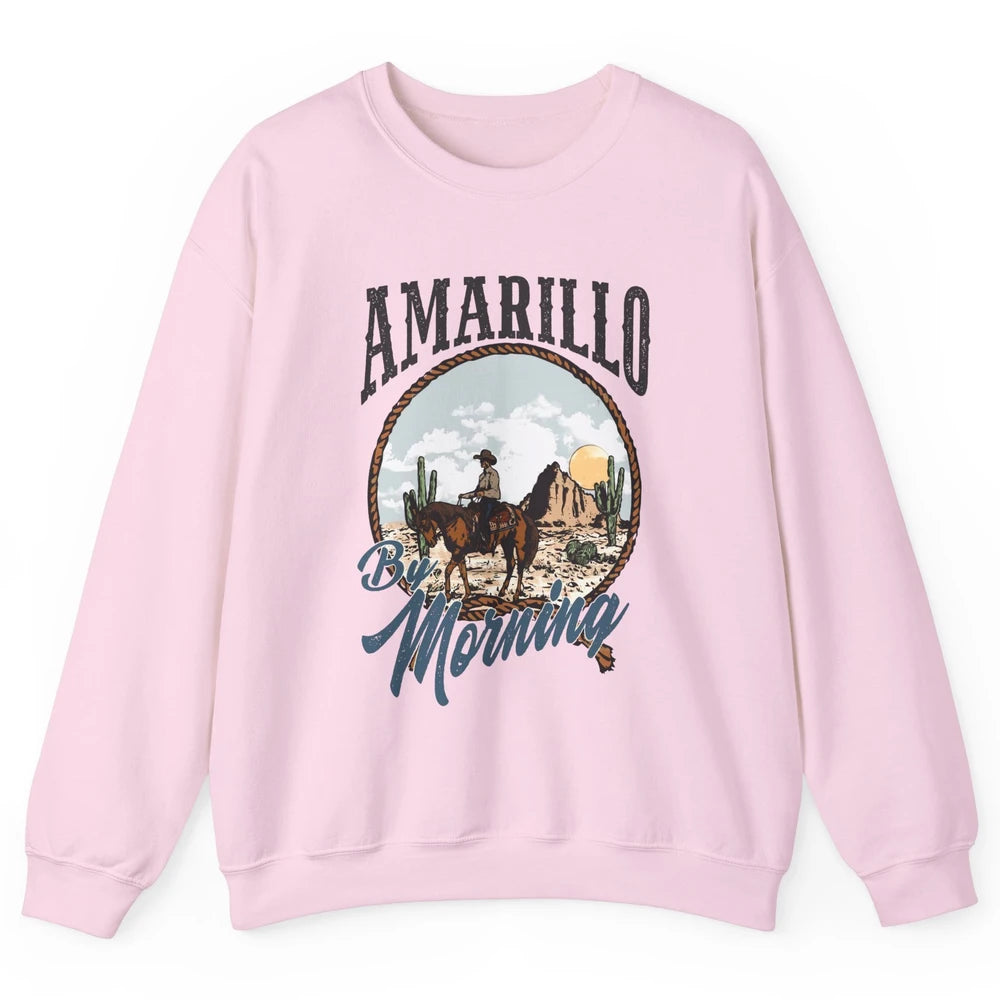 Retro Desert Cowboy Riding Horse Amarillo By Morning Western Unisex Crewneck Sweatshirt