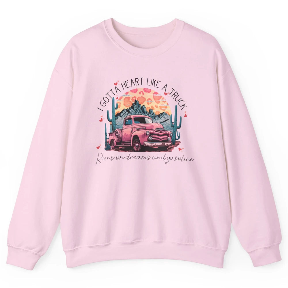Retro Desert Cactus Got A Heart Like Truck Western Valentine Unisex Crewneck Sweatshirt