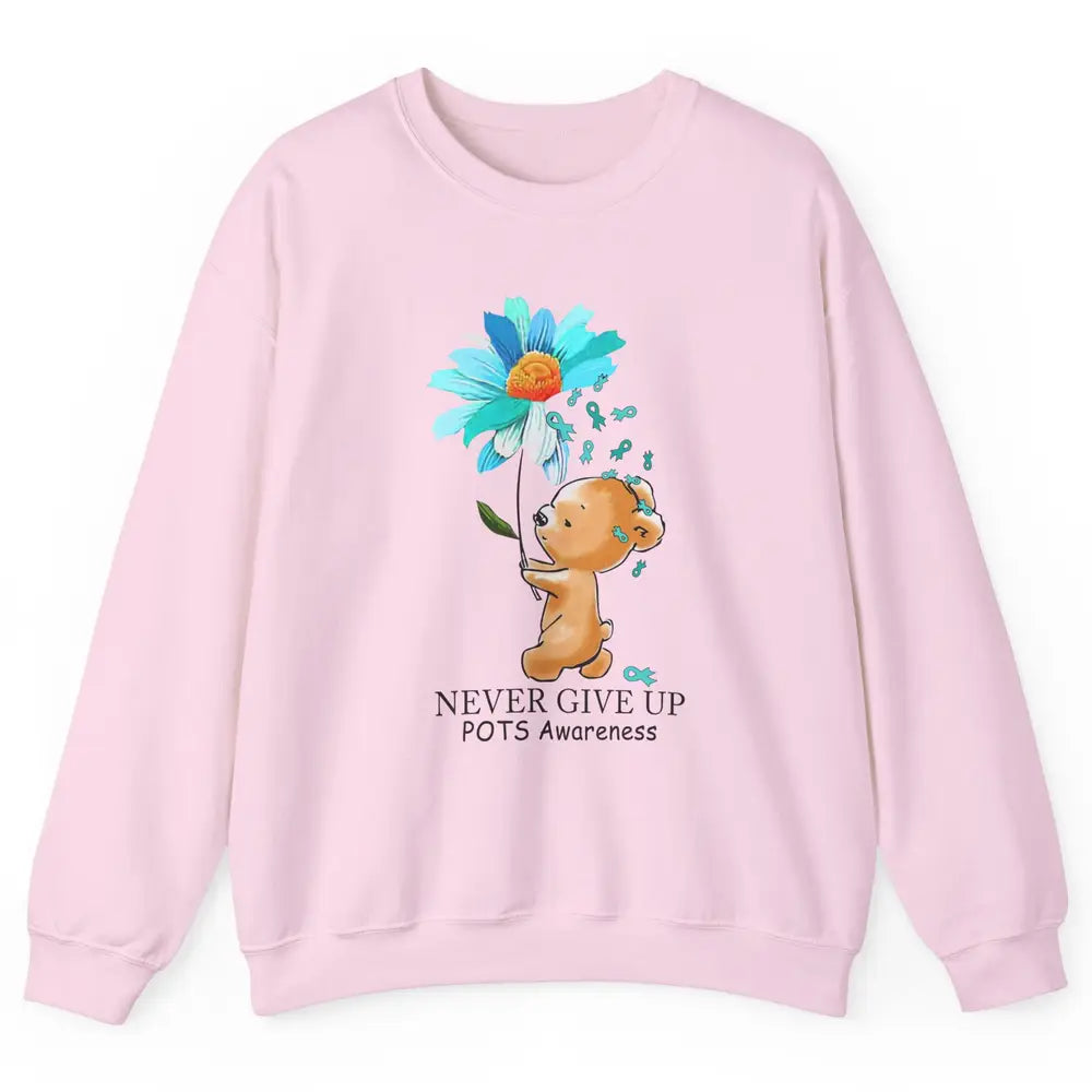 POTS Awareness Keep Going Daisy Bear Turquoise Sunflower Unisex Crewneck Sweatshirt