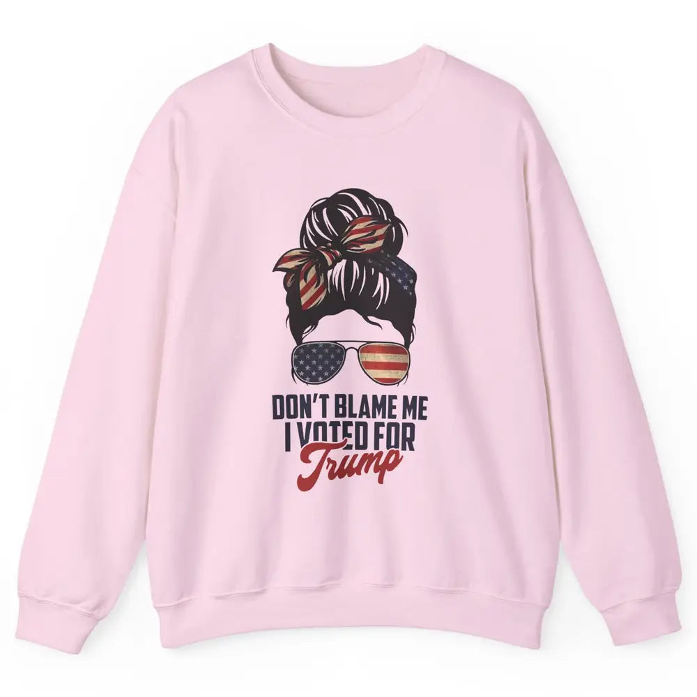 Retro Messy Bun US Flag Glasses I Voted For Trump Republican Unisex Crewneck Sweatshirt