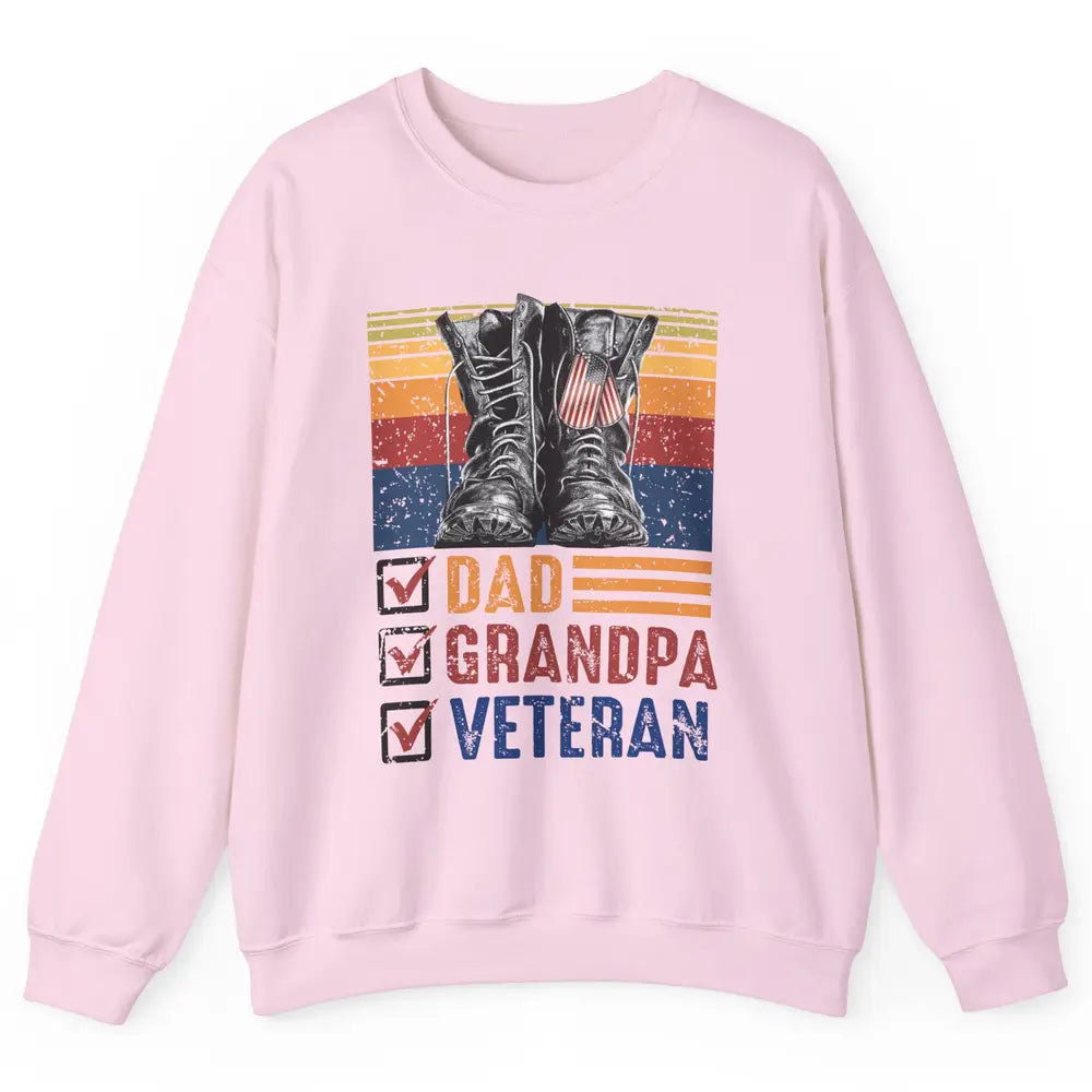 Retro US Flag Combat Boots Dad Grandpa Veteran Day Memorial Unisex Crewneck Sweatshirt