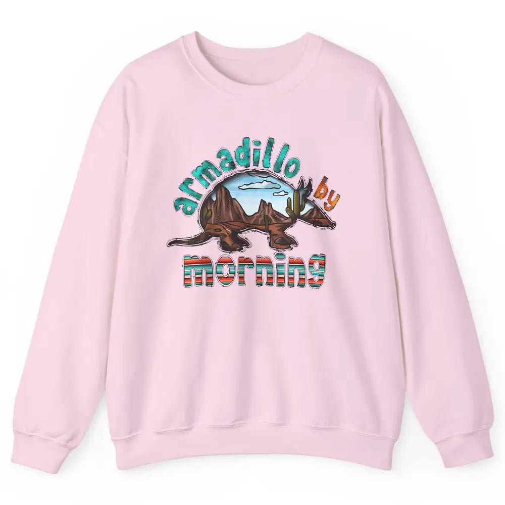 Retro Desert Sunset Armadillo By Morning Western Country Unisex Crewneck Sweatshirt