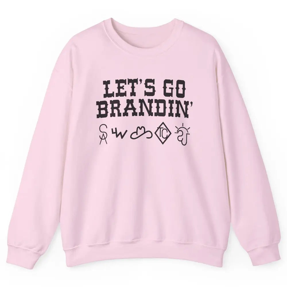Retro Cowboy Hat Let's Go Brandin' Western Country Symbols Unisex Crewneck Sweatshirt