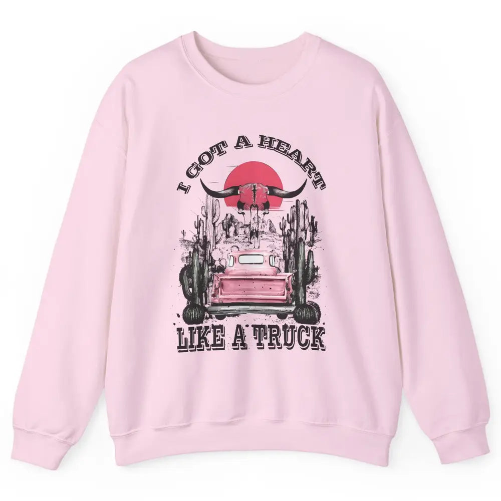Retro Boho Bull Skull Got Heart Like A Truck Western Country Unisex Crewneck Sweatshirt