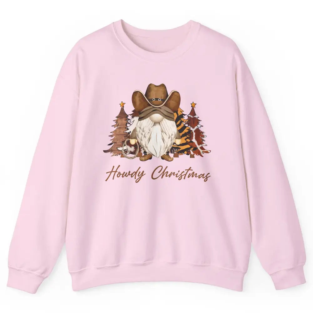 Retro Leopard Cowboy Gnome Howdy Christmas Western Holiday Unisex Crewneck Sweatshirt