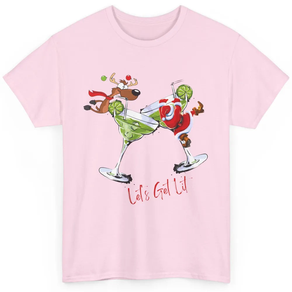 Party Santa & Reindeer Cocktail Glasses Let's Get Lit Xmas Classic Unisex T-Shirt