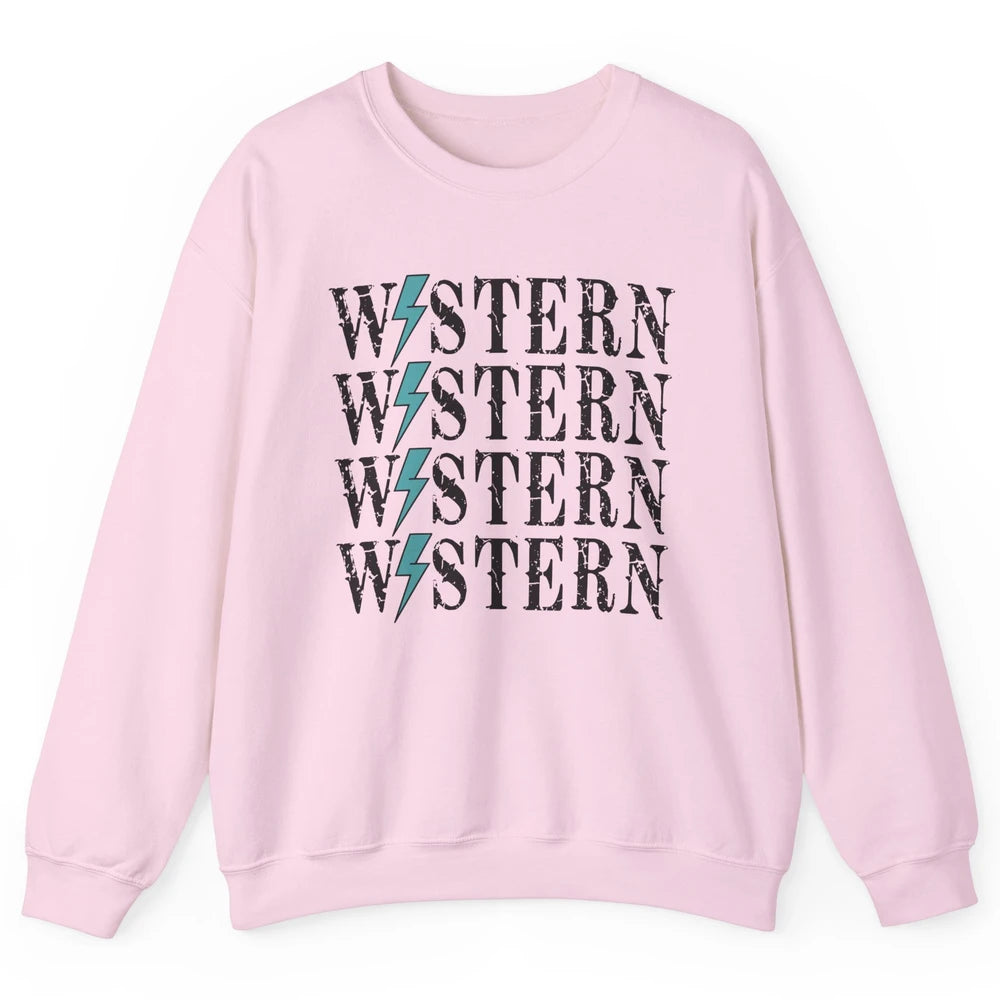 Retro Cowboy Lightning Bolt Western Country Cowgirl Gift Unisex Crewneck Sweatshirt