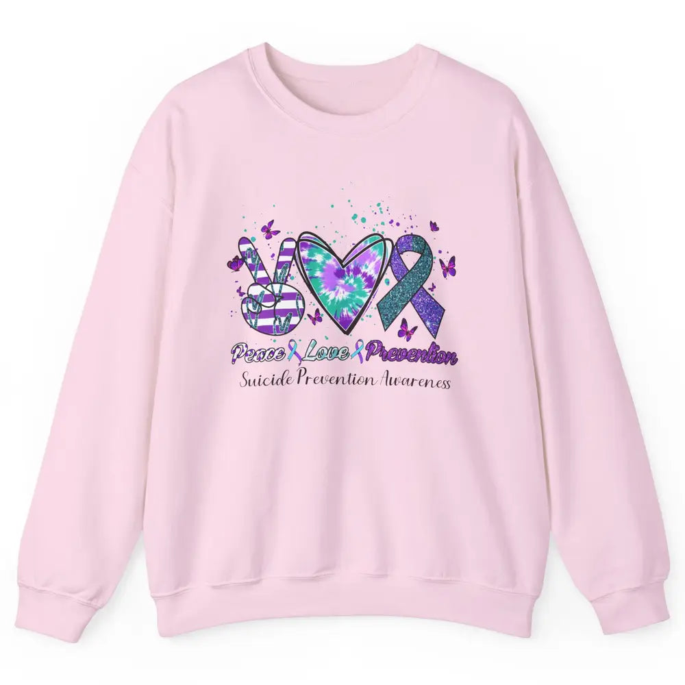 Peace Love Prevention Teal Purple Ribbon Suicide Awareness Unisex Crewneck Sweatshirt