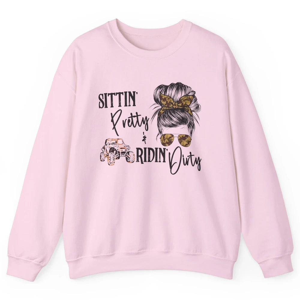 Mud Riding ATV Messy Bun Ride RZR SXS Life Country Girls Unisex Crewneck Sweatshirt
