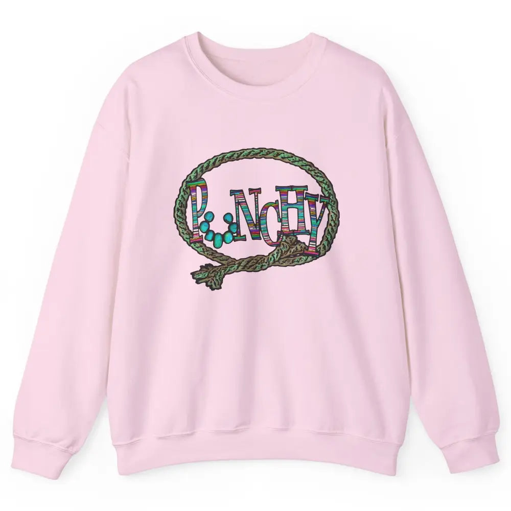 Retro Cowgirl Punchy Cowhide Turquoise Lasso Western Cowboy Unisex Crewneck Sweatshirt
