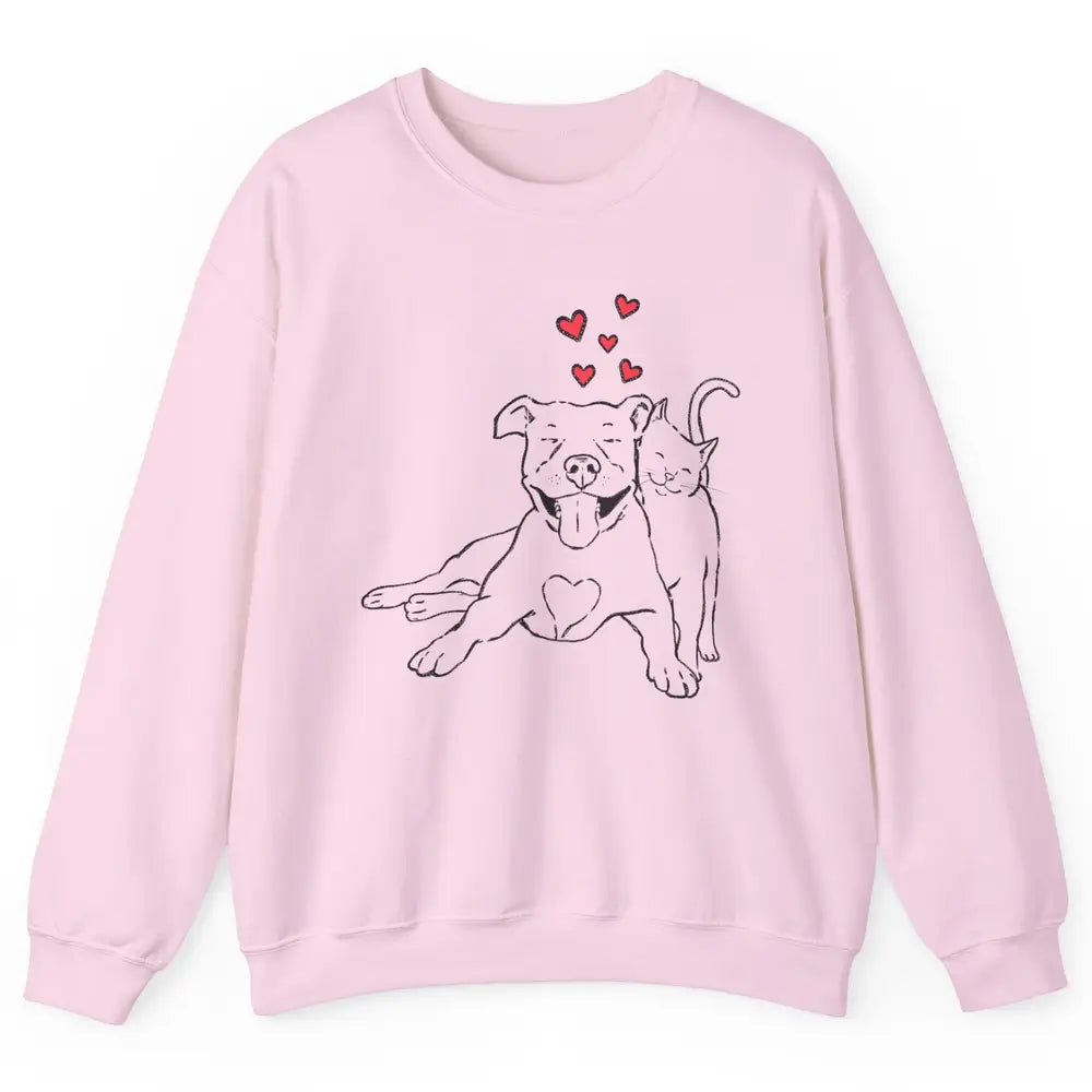 Pittie And Kitty Cute Pitbull Cats And Dogs Lovers Gift Unisex Crewneck Sweatshirt