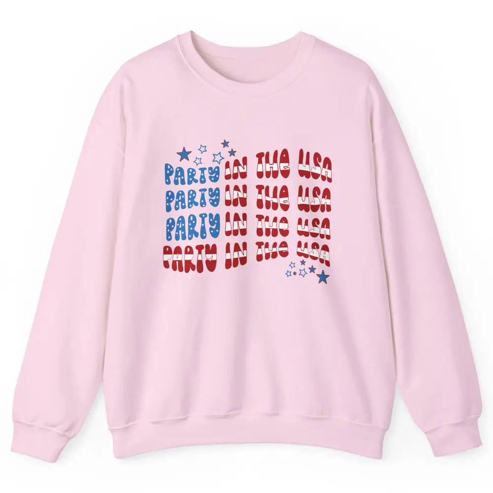 Retro July 4th Party In The USA Retro Stripe Star US Patriot Unisex Crewneck Sweatshirt