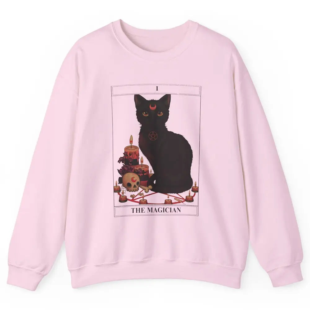 Retro Halloween Gothic Cat The Magician Tarot Witchcraft Unisex Crewneck Sweatshirt
