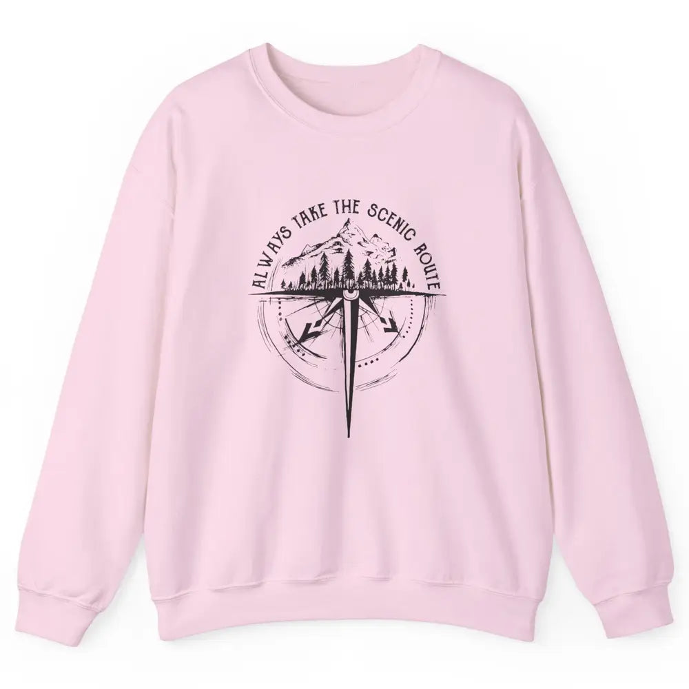 Outdoor Hiking Always Take Scenic Route Hiker Vintage Camp Unisex Crewneck Sweatshirt